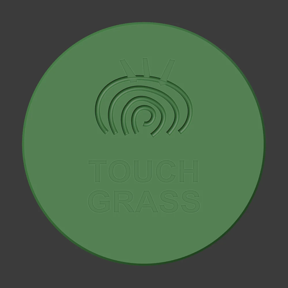 3D design preview of the green Touch Grass NFC enclosure with a fingerprint design